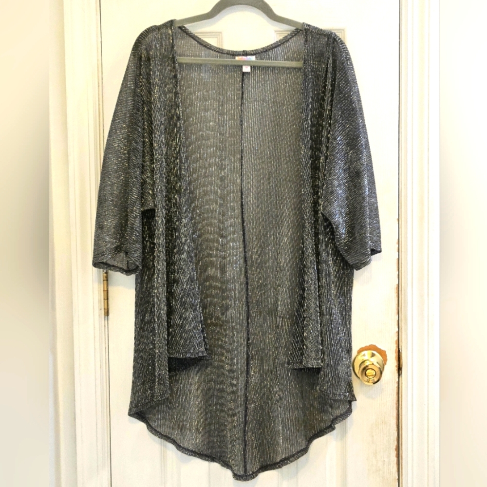 LuLaRoe Black and Silver Lindsay Kimono Medium